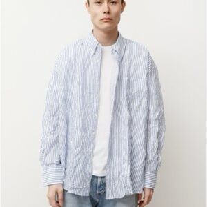 OUR LEGACY BORROWED BD SHIRT CRINKLED STRIPE - BLUE/WHITE